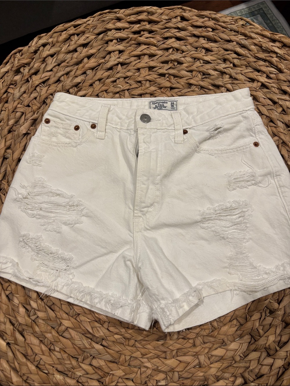 Abercrombie & Fitch White Distressed Women's Jean Shorts
